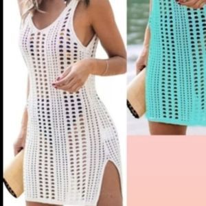 Solid Crochet Bikini Cover Up with Fringe Trim Women Sexy Hollow Tunic Beach Dre